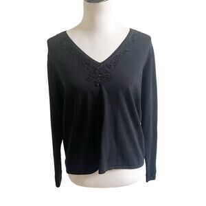 Vintage Vision Apparel Women’s Silk Blend Beaded Sequin V-Neck Sweater Size 1X